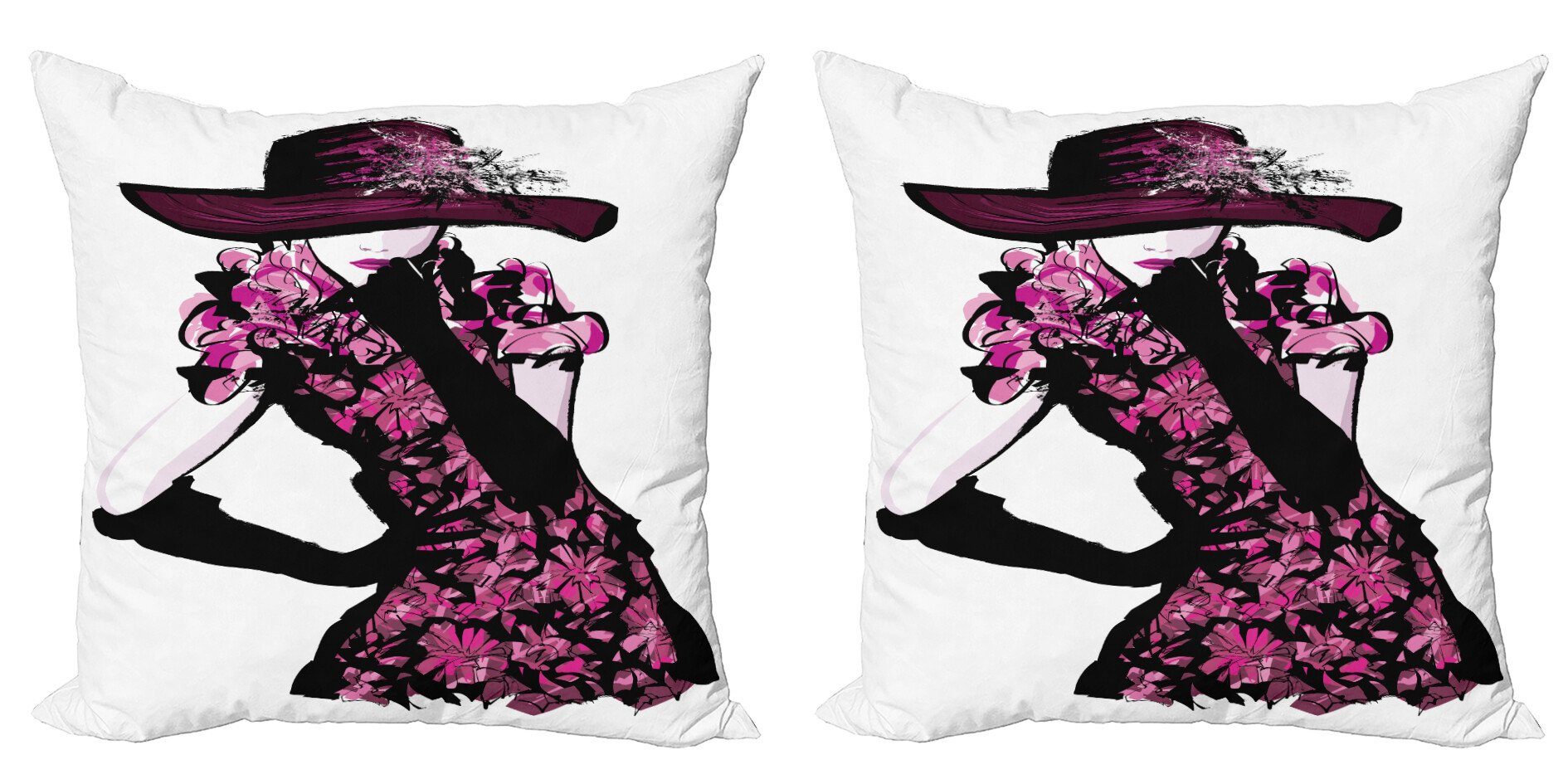 Kissenbezüge Modern Accent Doppelseitiger Digitaldruck, Abakuhaus (2 Stück), Mode Frau im Blumenkleid