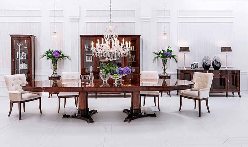 Jafra Essgruppe, Luxus Wohn Ess Zimmer Set 8 tlg Garnitur Tisch Anrichte Stühle Vitrine Klassisch