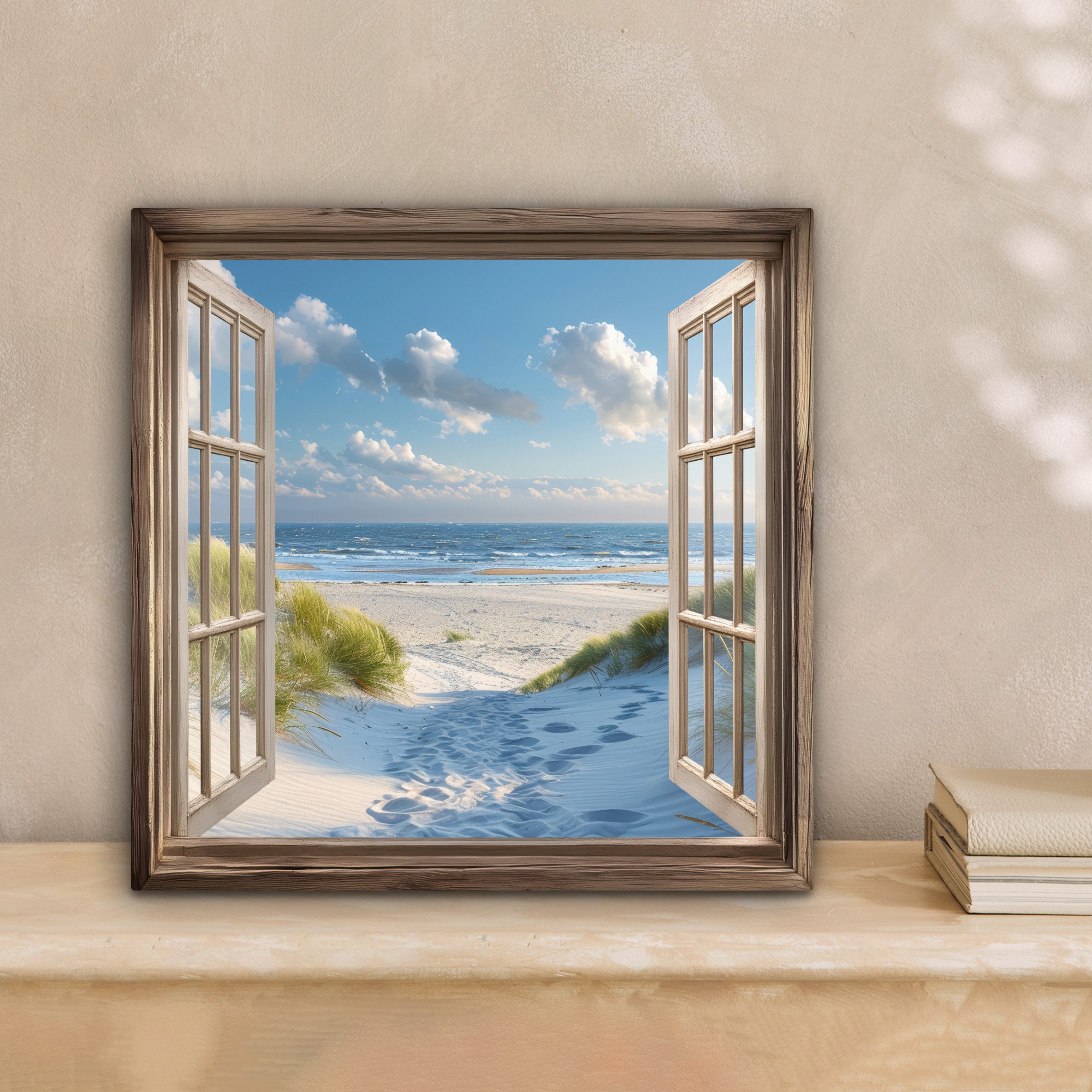 OneMillionCanvasses® Leinwandbild Aussicht - Strand - Fenster - Dünen - Mee günstig online kaufen