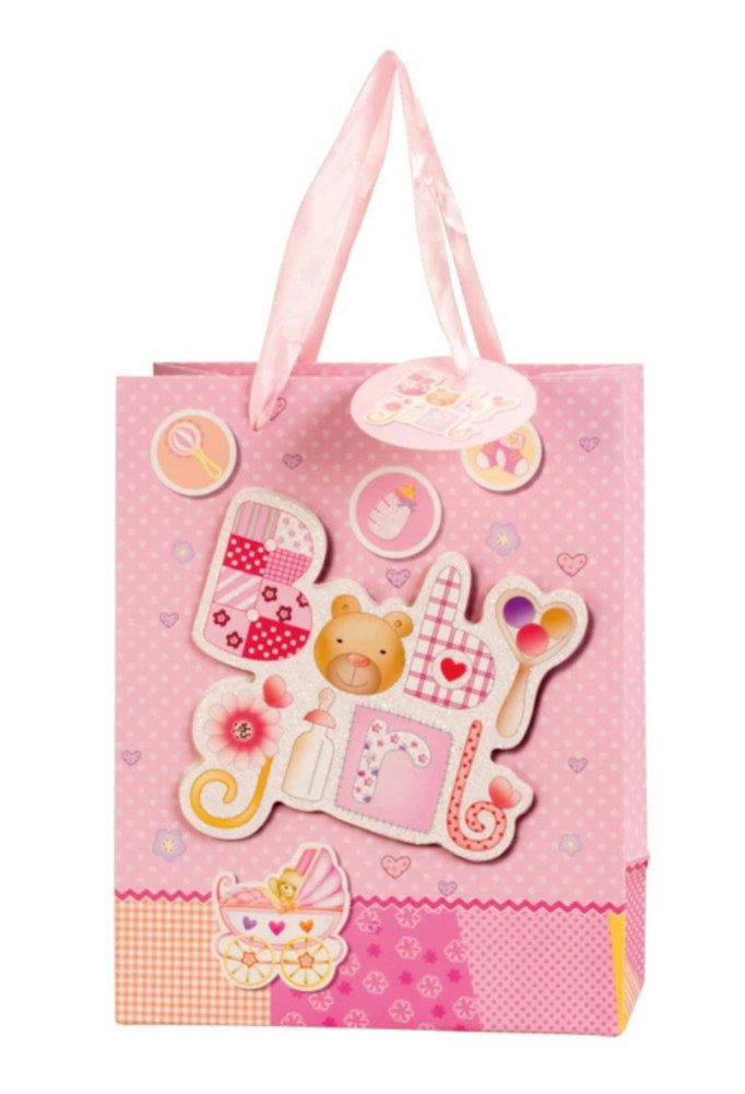 Geschenkpapier Geschenktüte Geschenktasche zur Geburt Baby 23x18x10cm