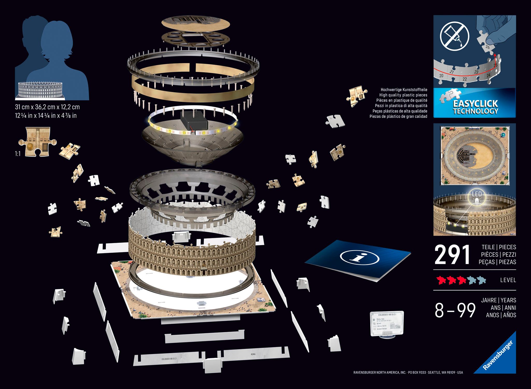 Ravensburger 3D-Puzzle Iconics: Kolosseum Rom - mit Licht, 216 Puzzleteile, günstig online kaufen