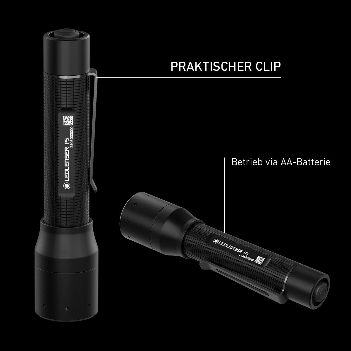 Ledlenser Taschenlampe P5, bis 200 Lumen, 170m Leuchtweite, IP54, bis 8 Std Laufzeit, AA Batterie
