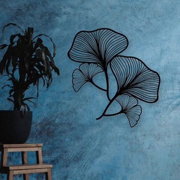 WoodFriends Wandbild aus Holz Ginkgo Blätter 68x68 cm Holzschild zum Aufkleben, Deko Wandkunst Geburtstagsgeschenk für Botaniker tropische Pflanzen