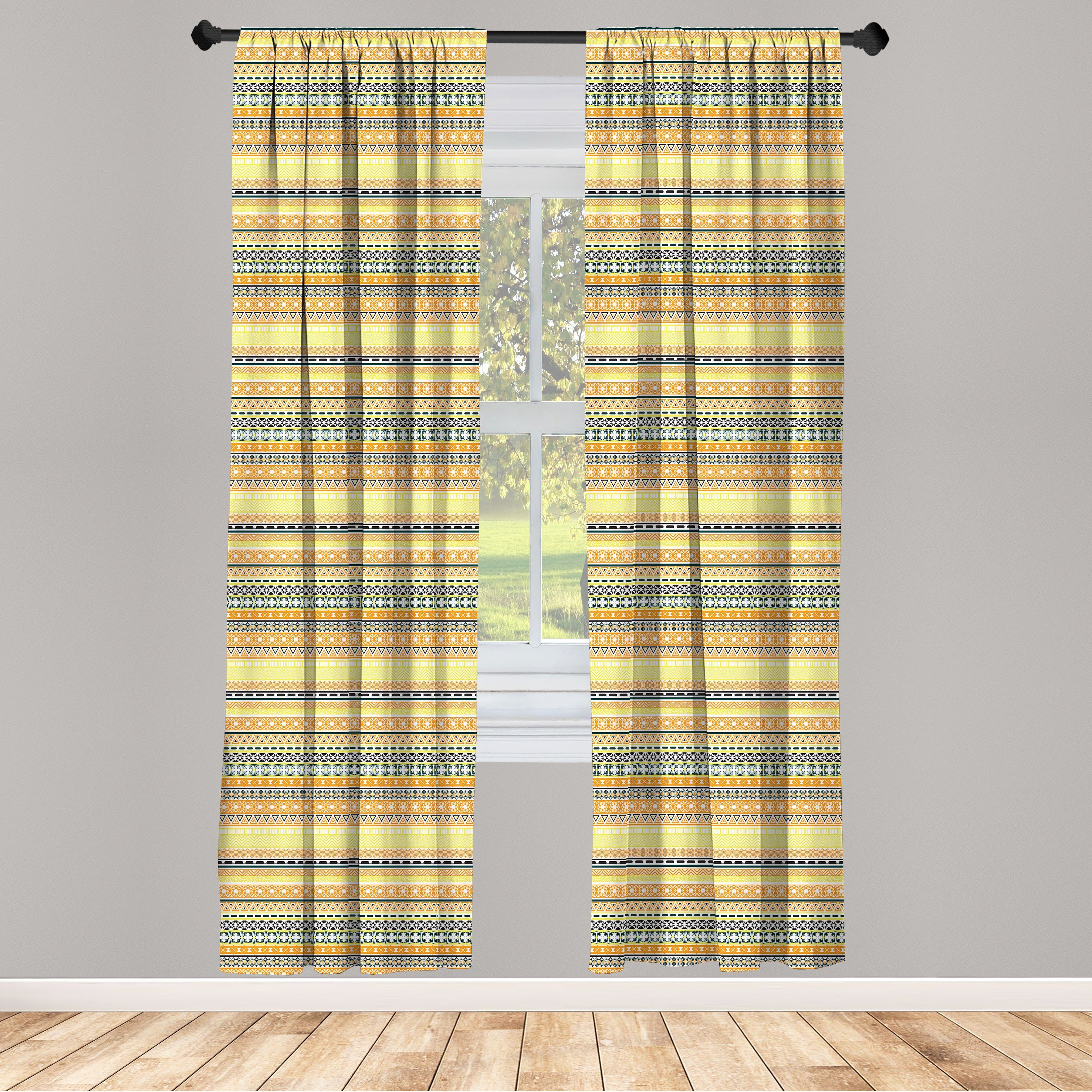 Gardine Vorhang für Wohnzimmer Schlafzimmer Dekor, Abakuhaus, Microfaser, Bohemien Mit Blumen und geometrische Linien | Fertiggardinen