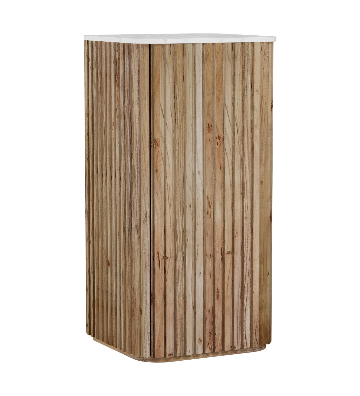 PREISBRECHER Barschrank Winston in weiß, Akazie, Marmor, Akazie massiv - 50x105x50 (BxHxT)