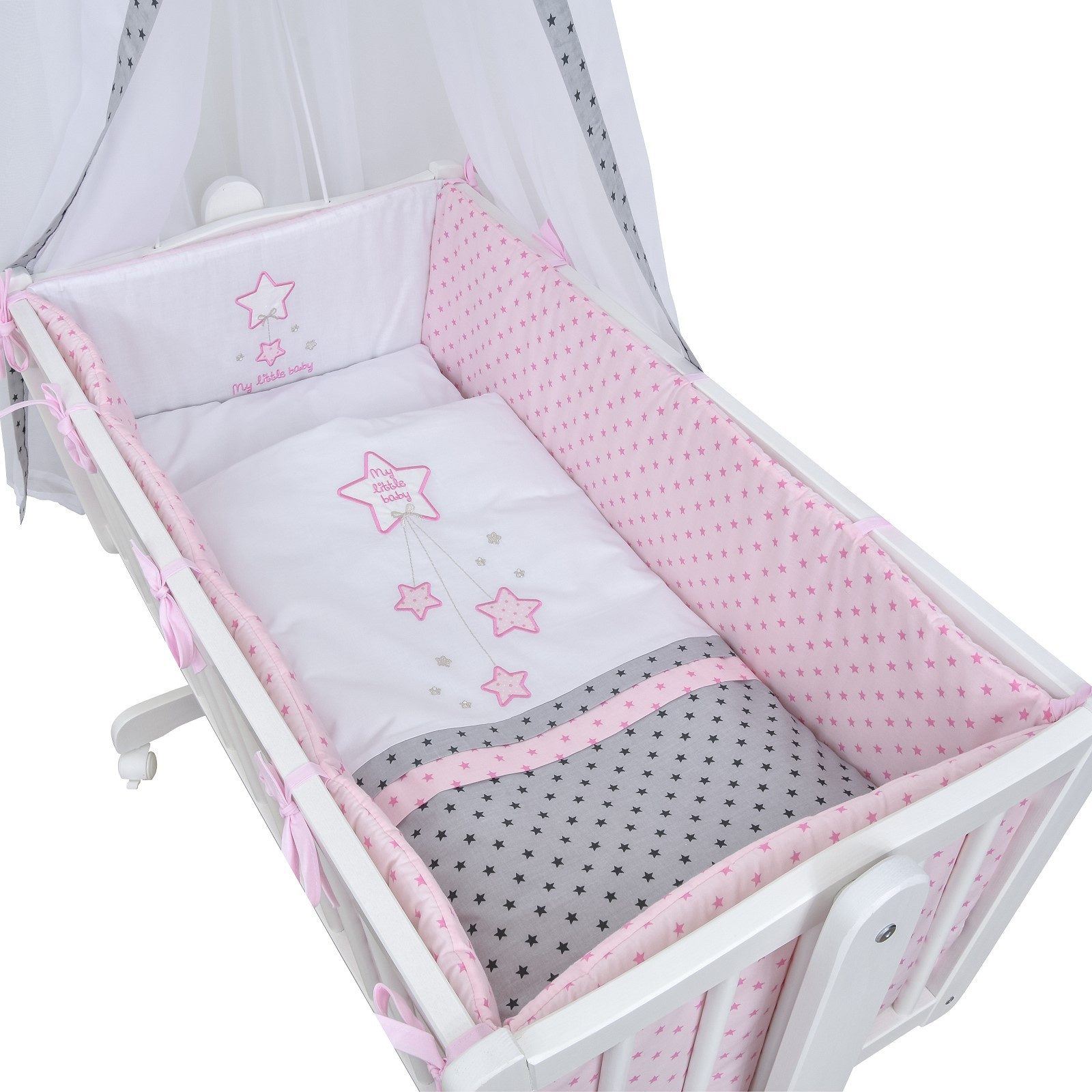 Baby-Delux Stubenbett Babywiege Komplettset, Schaukelwiege Weiß 90x40cm Komplett Bettset Wiegenset