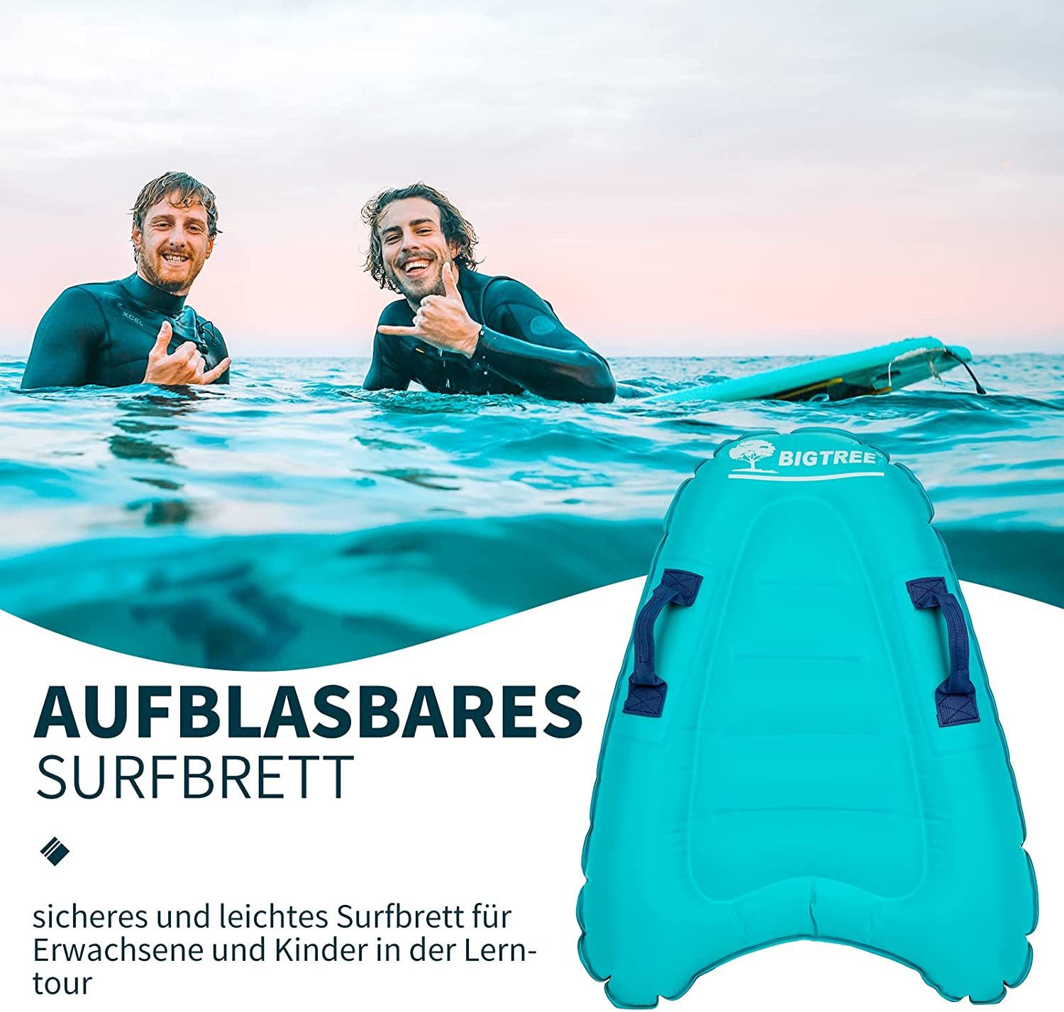 KAHOO Inflatable SUP-Board Aufblasbares Bodyboard, 52x14x70cm, Schwimmhilfe, 2er Set