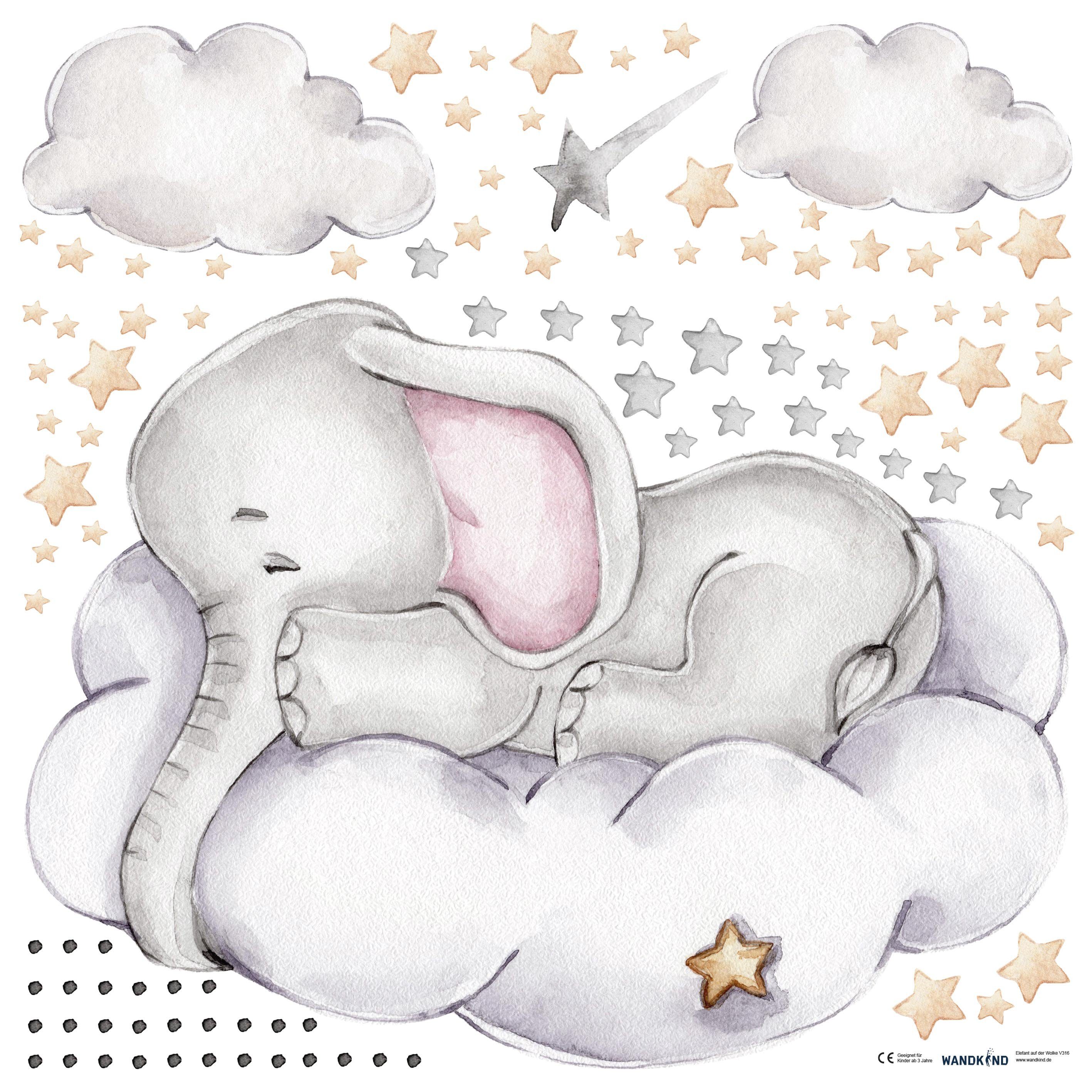 WANDKIND Wandtattoo Elefant auf der Wolke V316 (Elefant), wieder ablösbar