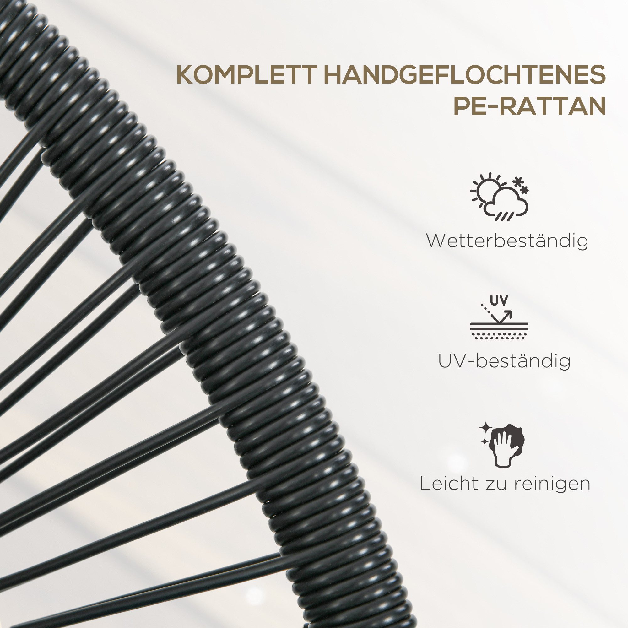 CHICFURN Gartenbank Polyrattan Sitzbank 2-Sitzer, belastbar bis 260 kg, Schwarz (Packung, 1-St., Stabile Stahlkonstruktion für den Außenbereich), Geeignet für Terrasse und Balkon