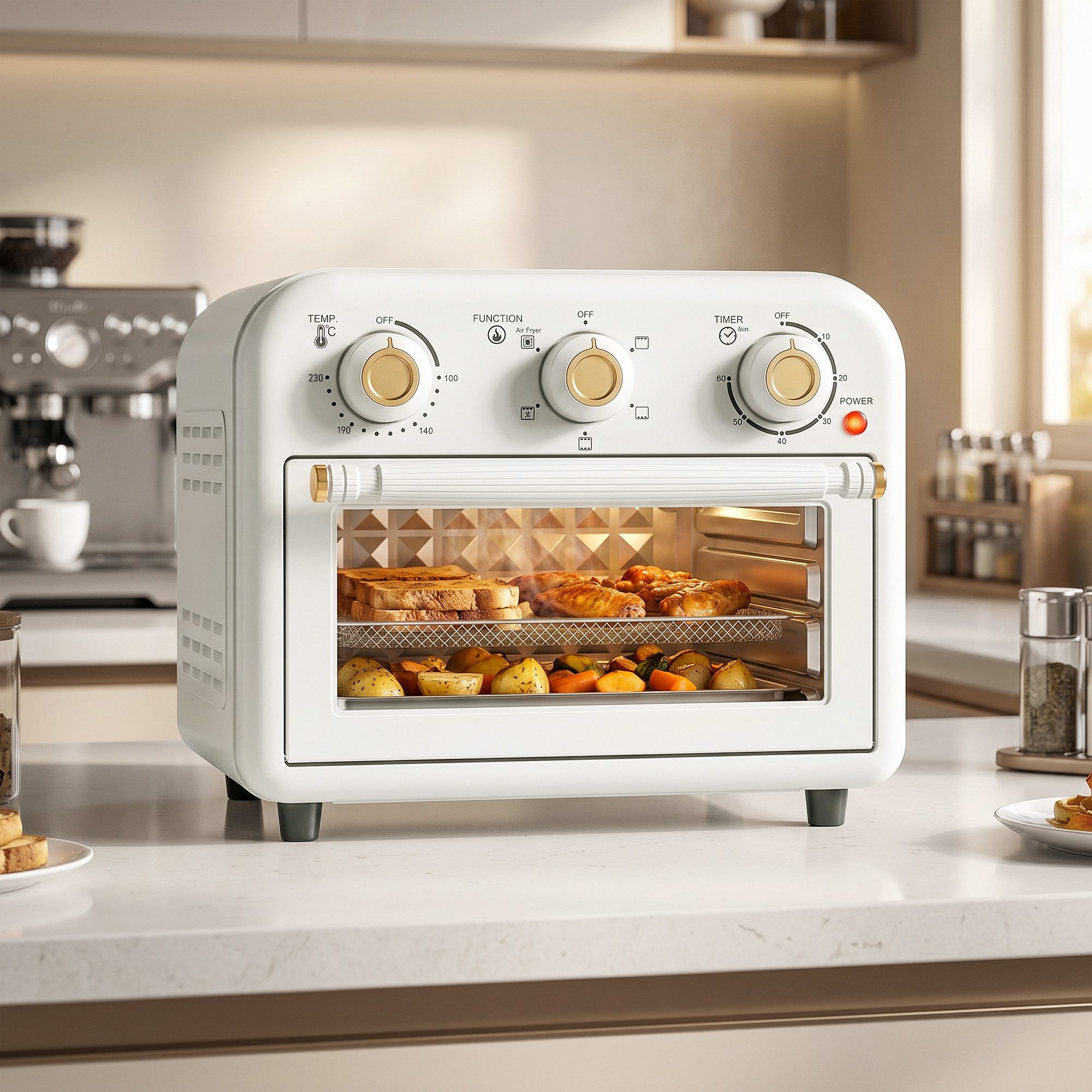 HOMCOM Minibackofen Heißluftfritteuse mit Backblech und Frittierkorb, 2-in-1 Airfryer-Backofen, 12 l, 1200 W