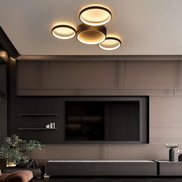 Nettlife LED Deckenleuchte Deckenlampe mit 4 Metall Ringe Dimmbar mit Fernbedienung, Nicht Dimmbar, LED fest integriert, Warmweiß, für Wohnzimmer Küche Schlafzimmer, 29W