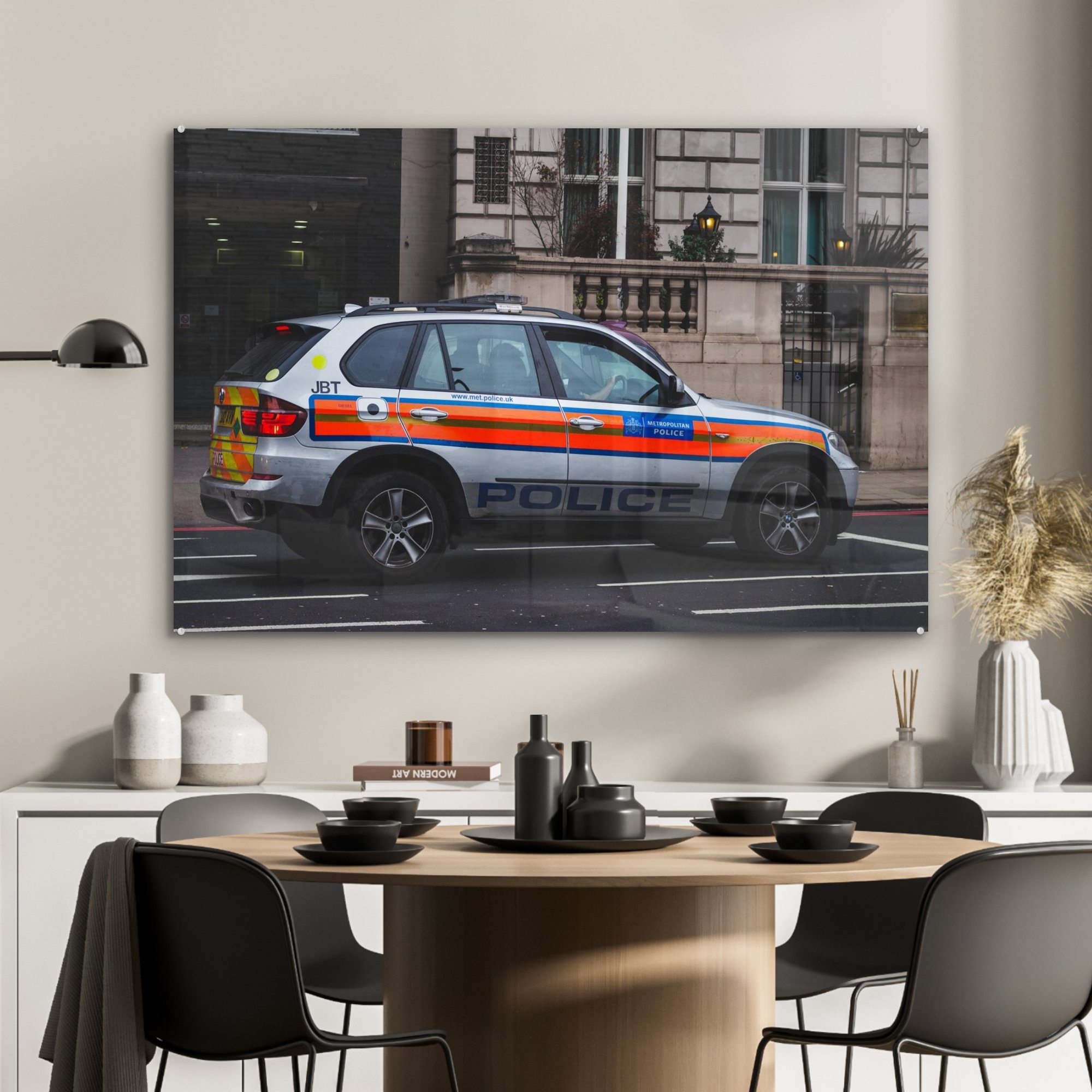 MuchoWow Auto Acrylglasbild & Schlafzimmer Straße, - Acrylglasbilder (1 Wohnzimmer Polizei St), -