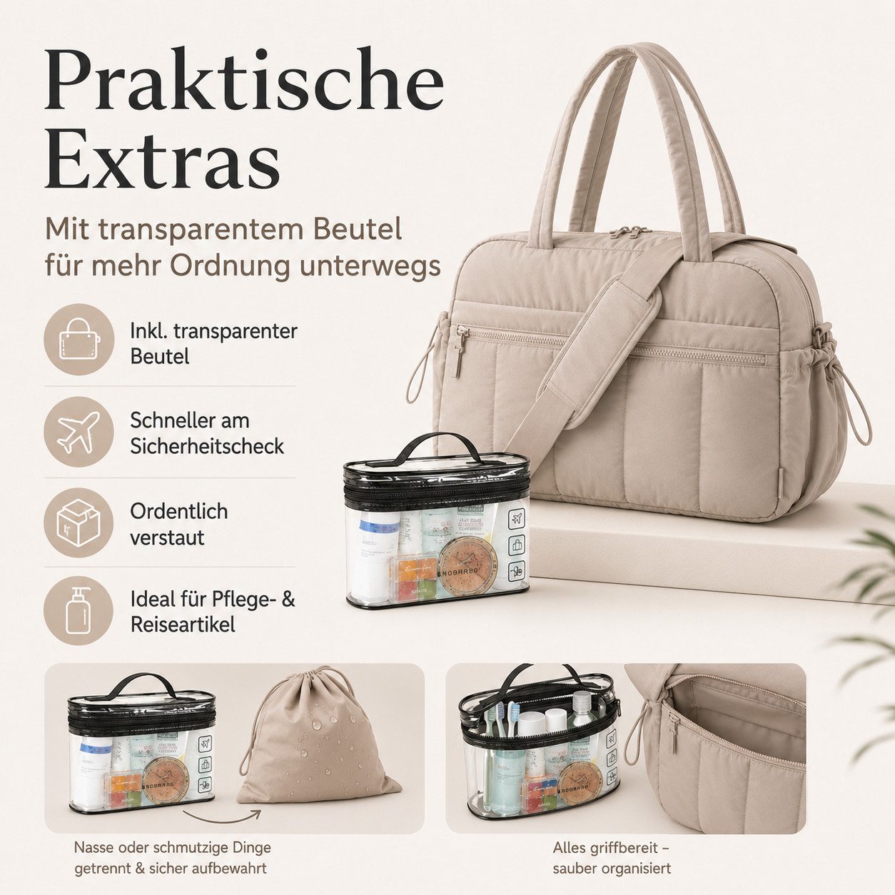 VEKROBOT Reisetasche Damen Sporttasche Mit Nassfach & wasserdicht. Leichtes Weekend Bag (Set, 1-tlg., Leichte Reisetasche), Damen Multifunktions Sporttasche – Bild 4 von 5