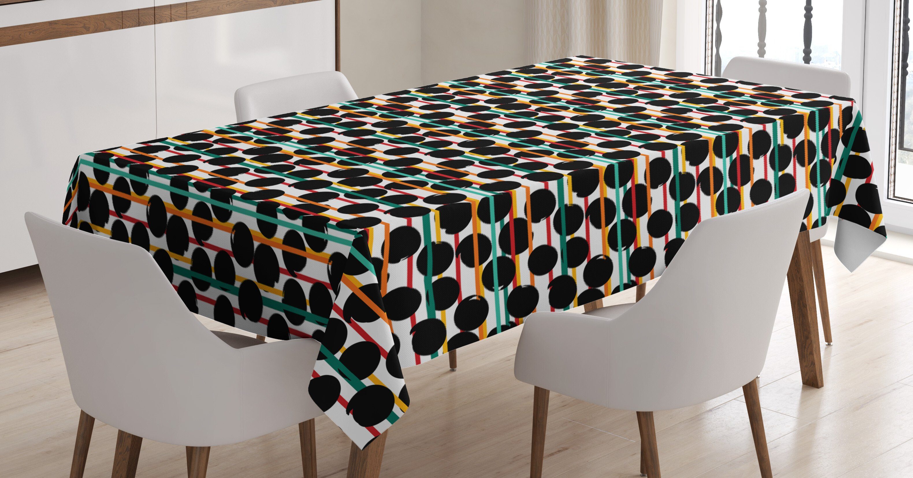 Abakuhaus Tischdecke Farbfest Waschbar Für den Außen Bereich geeignet Klare Farben, Abstrakt Große Tupfen und Streifen