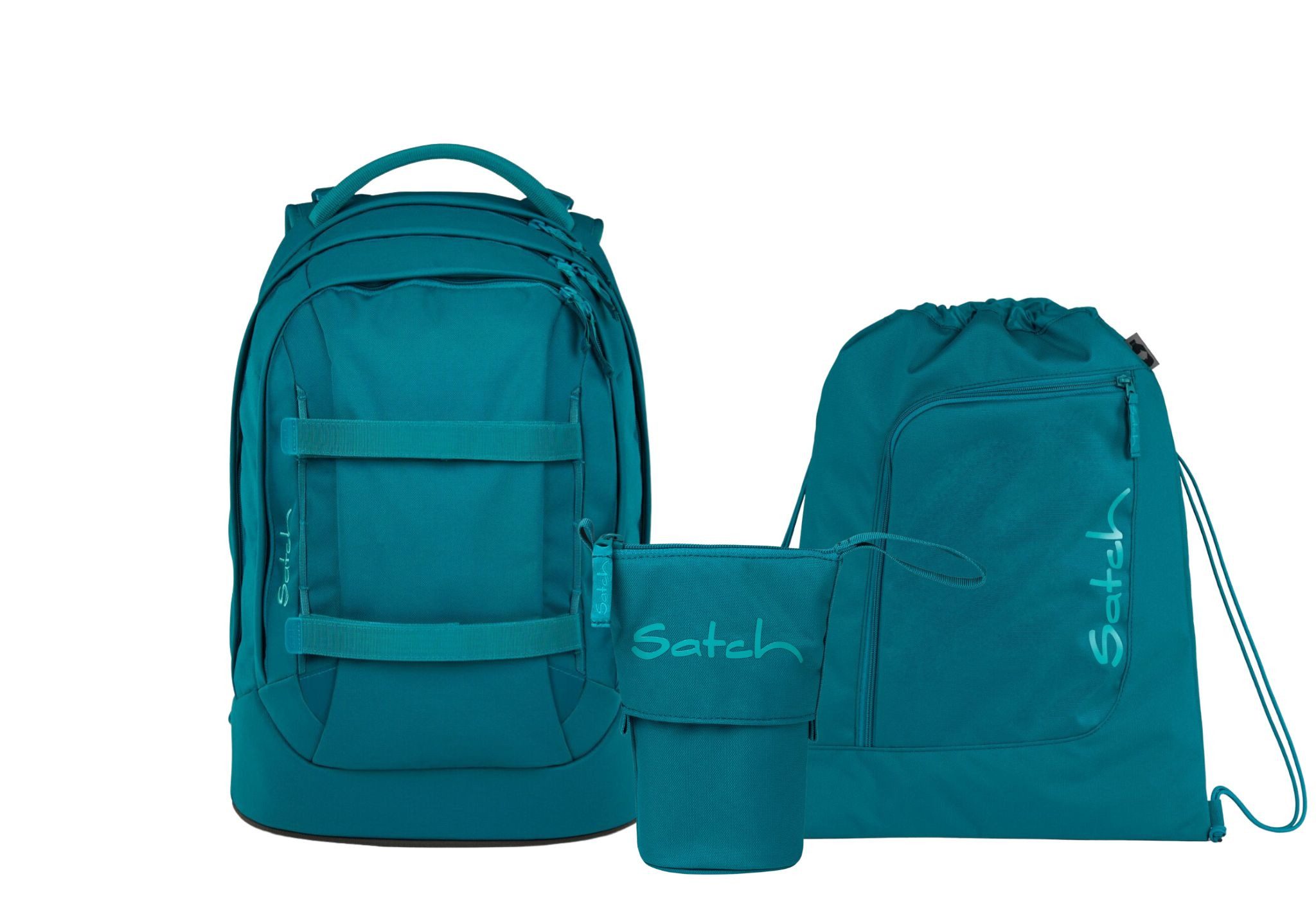 Satch Schulranzen Schulrucksack-Set PACK Deep Petrol 3-teilig, Kollektion 25/26 (3-teilig), ergonomisch, Your-Size-System: auf Körpergröße anpassbar