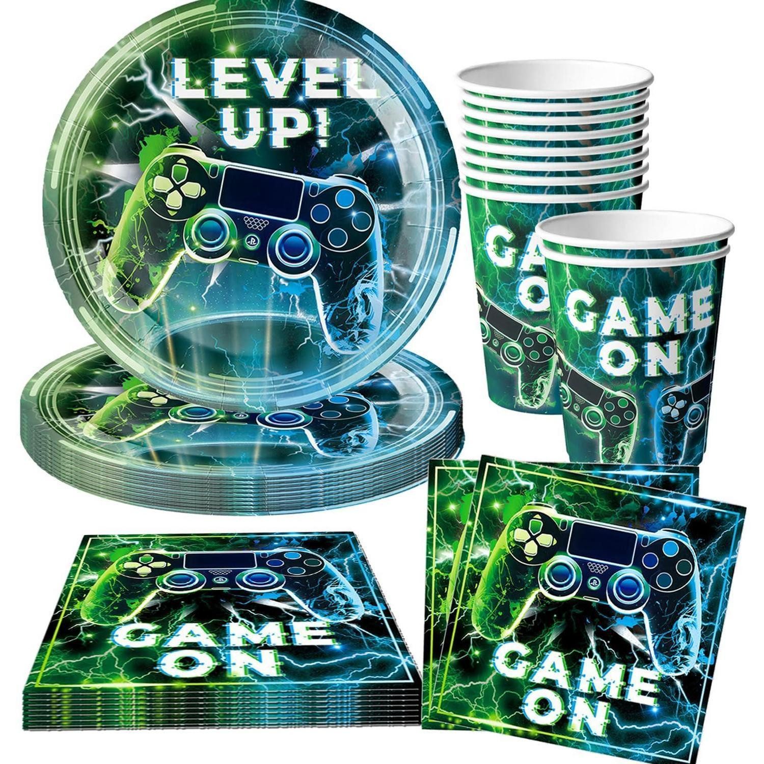 LuxusKollektion Einweggeschirr-Set Partygeschirr Gaming 10 Personen Smaragdgrün, Papier