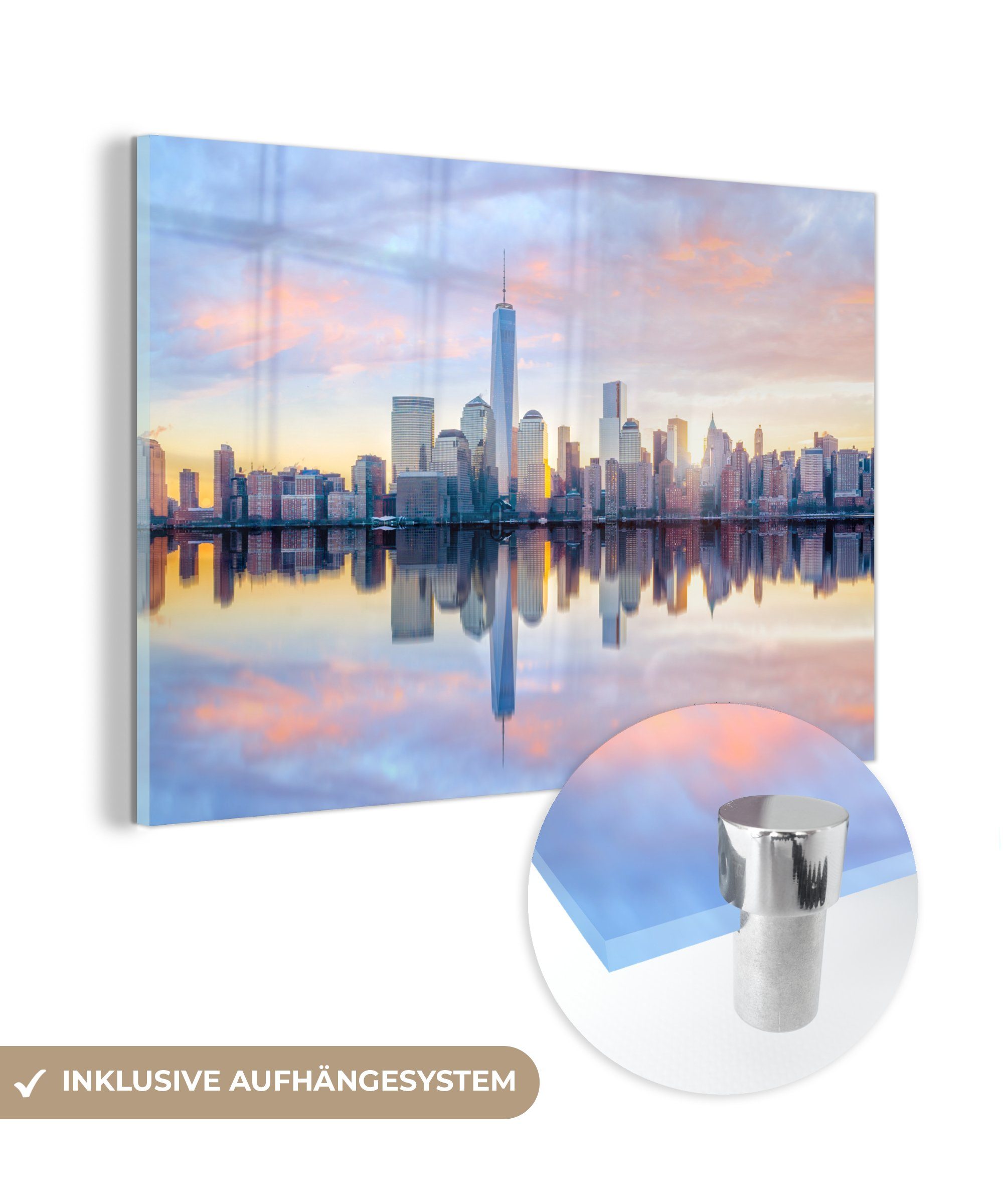 MuchoWow Acrylglasbild New York - Wasser - Skyline, (1 St), Acrylglasbilder Wohnzimmer & Schlafzimmer