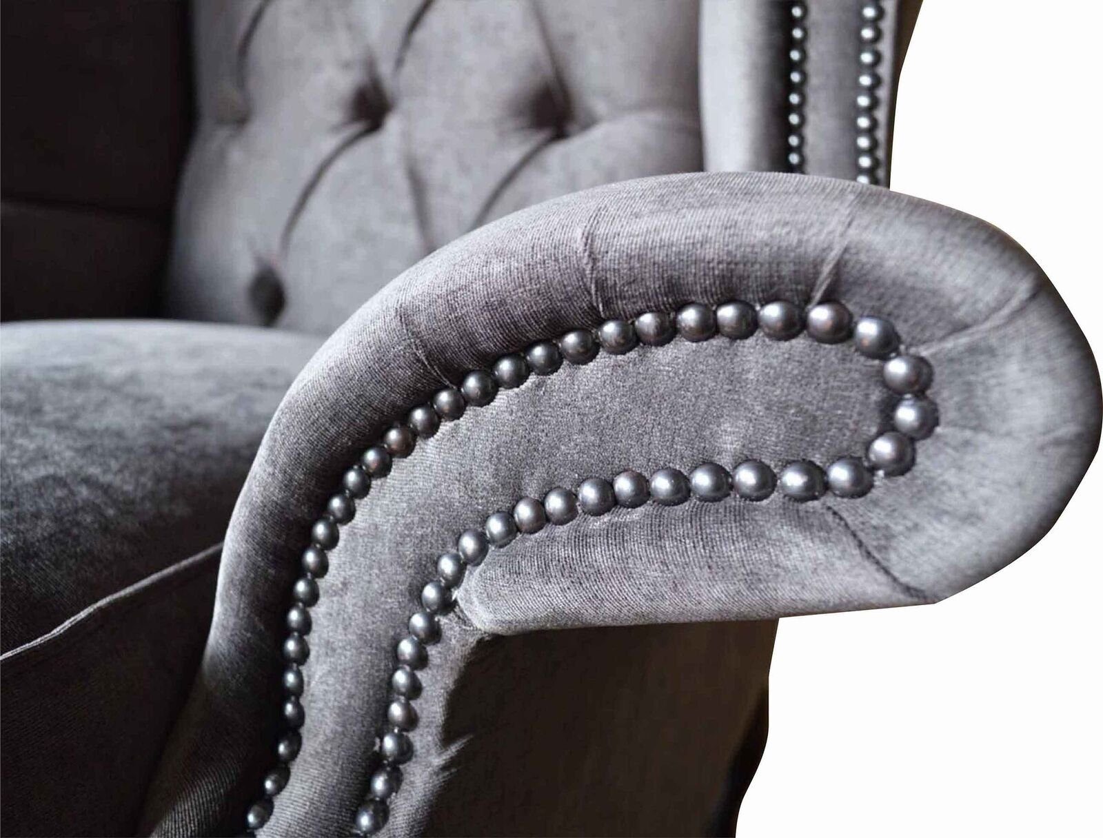 Design Stoff Grau, JVmoebel Ohrensessel Polyester Europe Made Sessel Wohnzimmer Chesterfield In Sessel