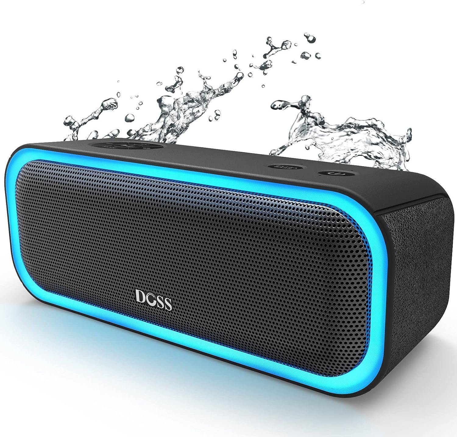 DOSS Stereo Bluetooth-Lautsprecher (Bluetooth, 20 W, 20W, Mehrfarbige Lichter, IPX6 Wasserdicht, 20h Akku, Stereokopplung)