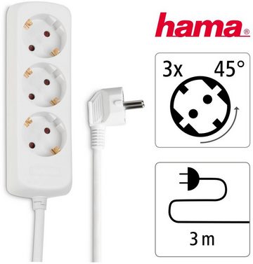 Hama Mehrfachsteckdose 3-fach, 3m in Weiß, mit erhöhtem Berührungsschutz Steckdosenverteiler 3-fach (Kabellänge 3 m)