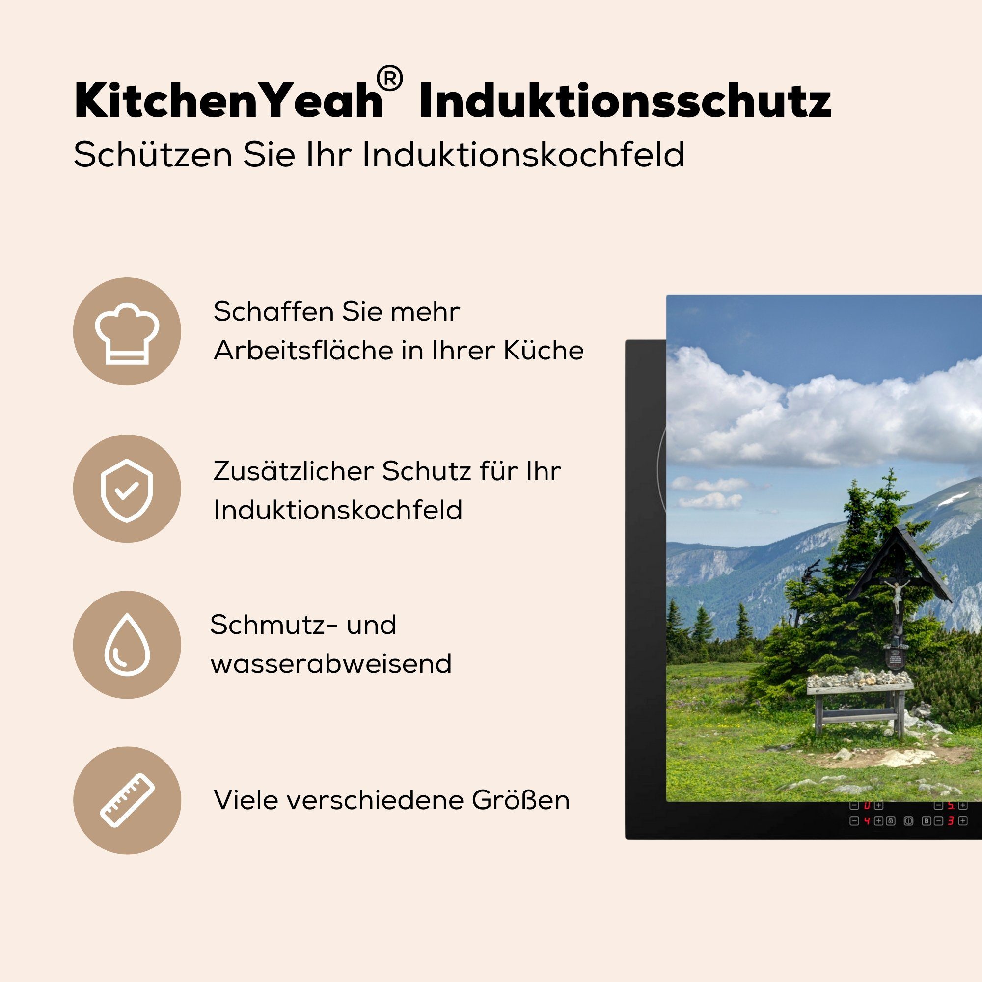 Schutz Herdblende-/Abdeckplatte - (1 die Ceranfeldabdeckung Induktionskochfeld Gras MuchoWow Vinyl, - cm, für Österreich, 81x52 Bäume küche, tlg),