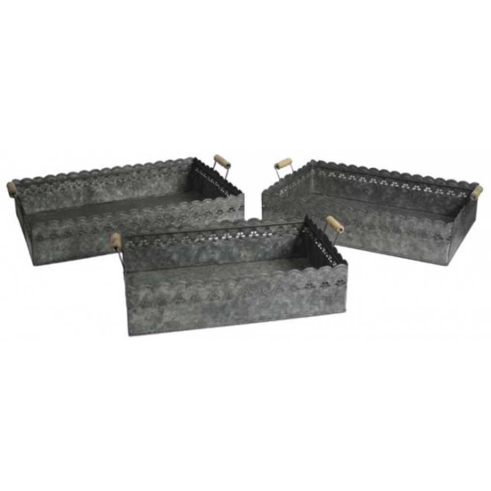 AltoBelli Dekotablett AltoBelli Deko Tablett FELINI Eckig Groß Zink mit Holzgriffen 42x30 cm – Bild 2 von 2