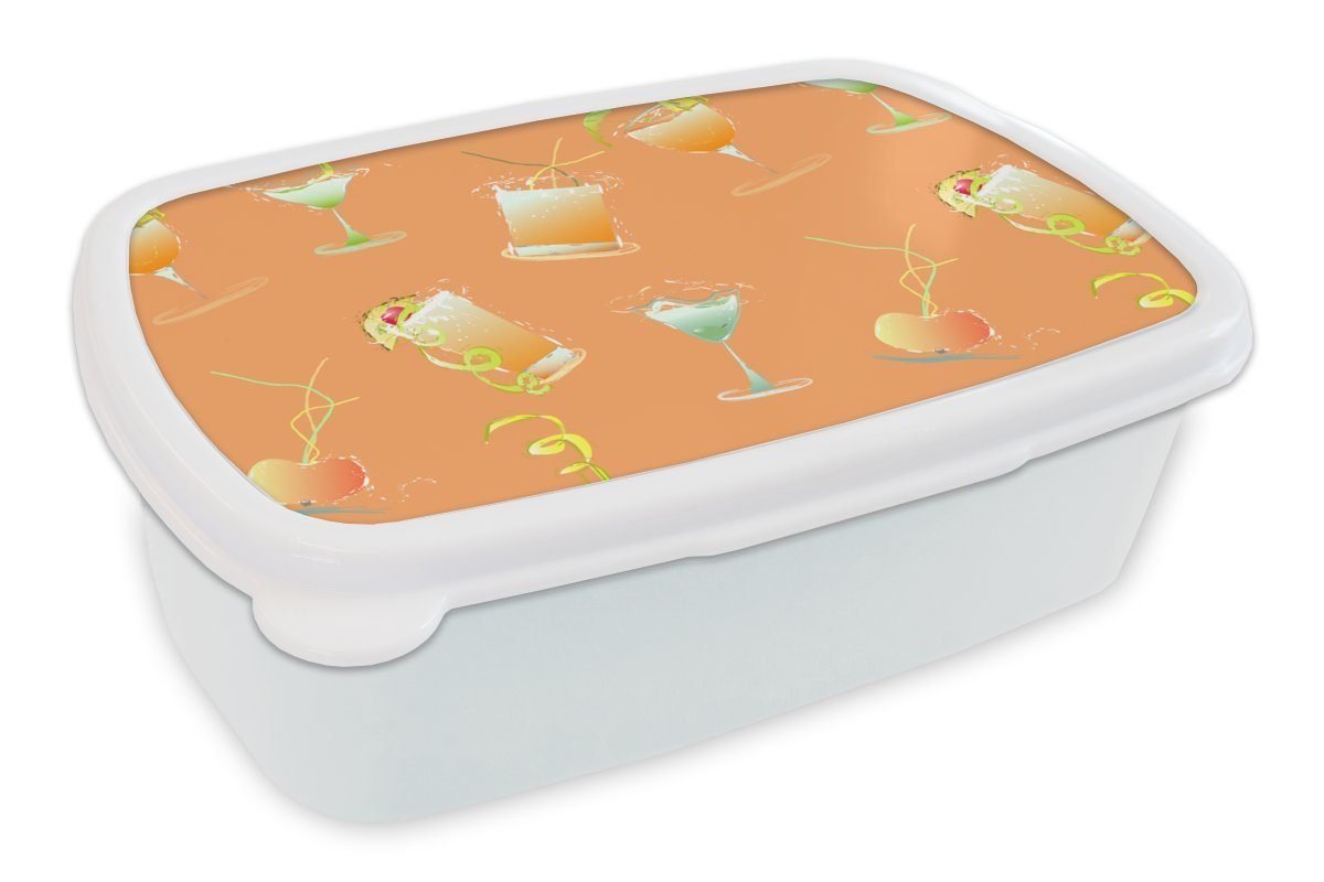 MuchoWow Lunchbox Cocktail - Orange - Entwurf, Kunststoff, (2-tlg), Brotbox für Kinder und Erwachsene, Brotdose, für Jungs und Mädchen weiß