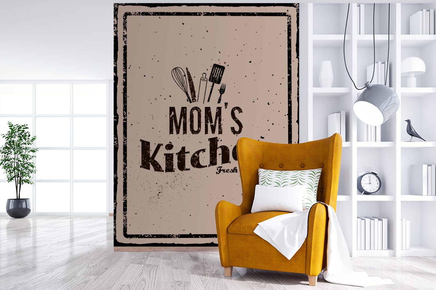 MuchoWow Fototapete Küche - für Wohnzimmer, Retro, Montagefertig Mama Vinyl St), bedruckt, (4 - Matt, Tapete Wandtapete