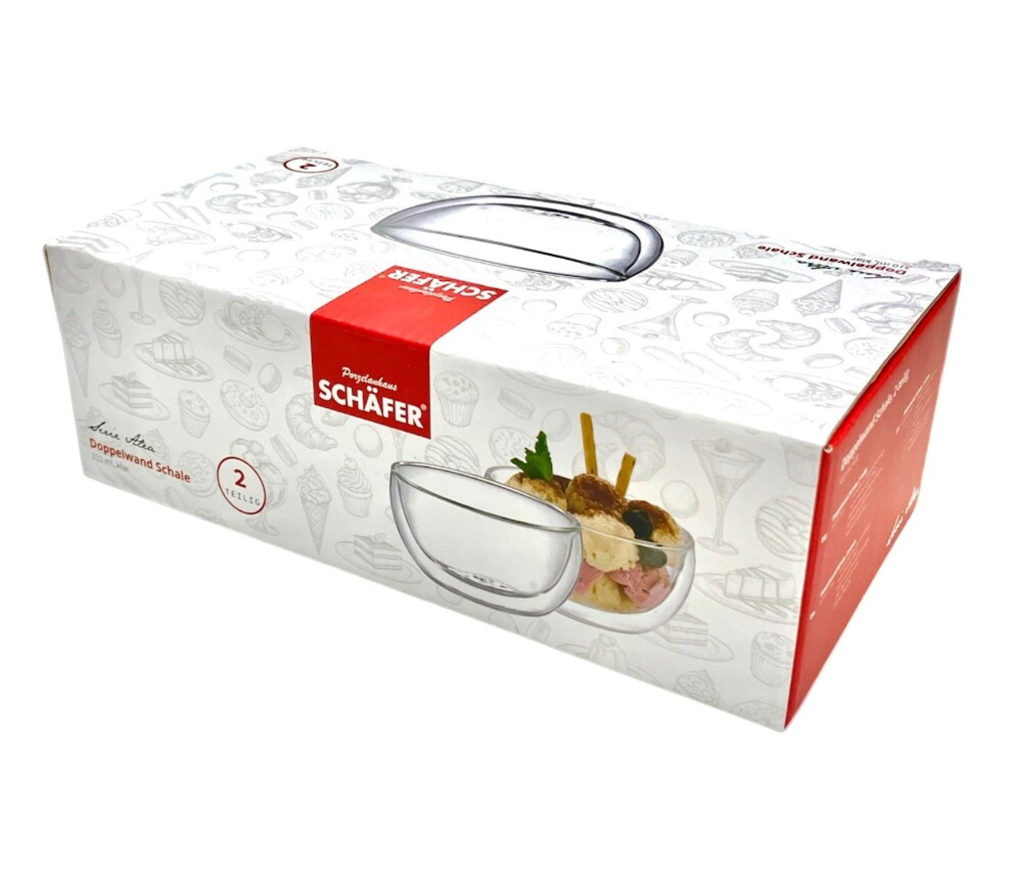 Schäfer Elektronik Snackschale 2-tlg doppelwandiges Glasschalen-Set 310ml – Stilvoll und vielseitig