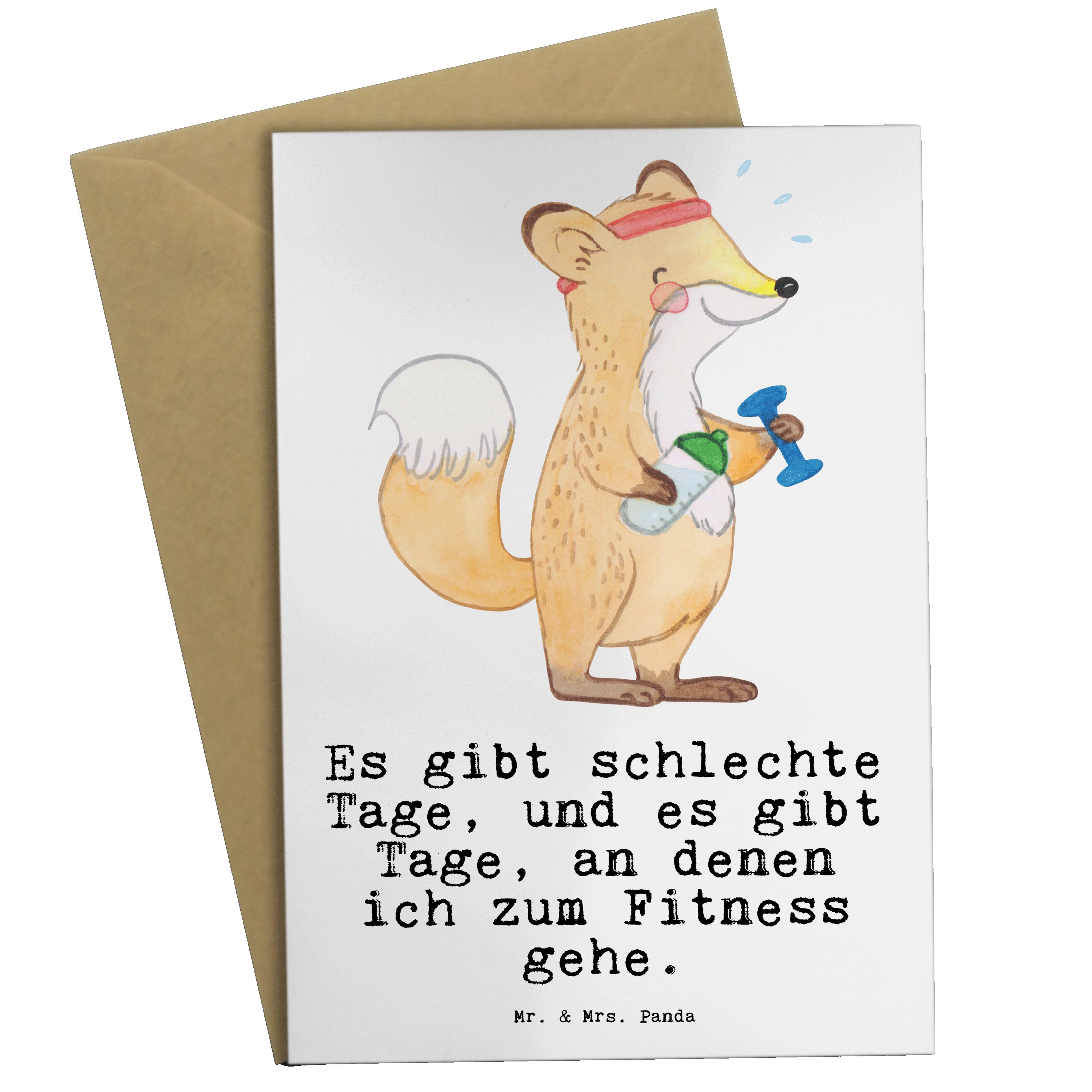 Mr. & Mrs. Panda Grußkarte Fuchs Fitness Tage - Weiß - Geschenk, Glückwunschkarte, Klappkarte, H