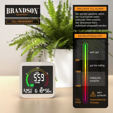 Brandson CO2 Messgerät, Luftqualität Melder, Kohlendioxidmessung, Warnmelder Gasmelder (Wecker, Temperatur, Uhrzeit, Luftfeuchtigkeit - eingebauter Akku)