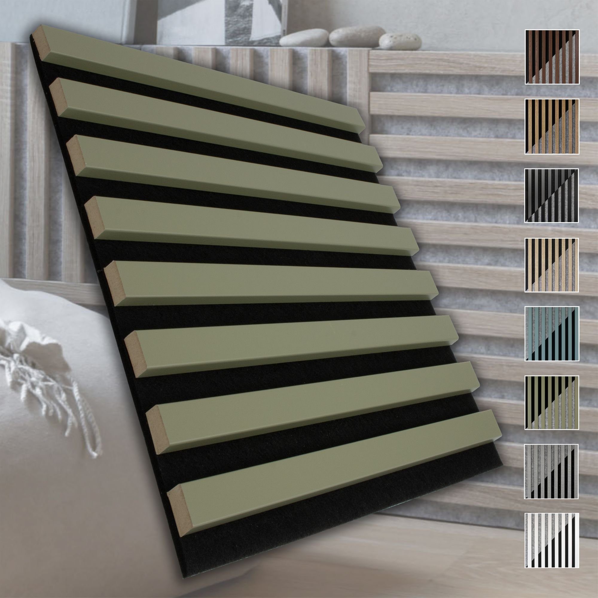 marbet design Wandpaneel, (Akustikpaneele Akustikquadrate 40x40cm Wandverkleidung Holz - (1 Paneel, schwarz - Olive) horizontal aus MDF Deckenverkleidung)