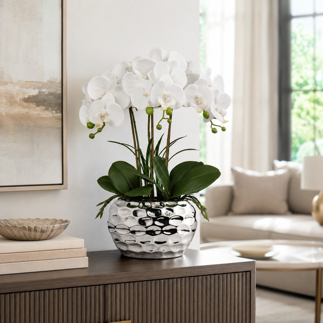 Kunstpflanze Künstliche Orchidee 44cm Real Touch im Keramiktopf Phalaenopsis Kunstpflanze Orchidee, künstliche Blumen, Phalaenopsis Kunstblume, künstliche Pflanzen Deko, Kunstpflanze, Kunstpflanze wie echt mit eleganten Blüten, Pflegeleicht,langlebig, mit hochwertigem Keramiktopf,Real Touch Orchidee Orchidee im Topf, Geschenk Deko Pflanze, Refined Living, Höhe 44 cm, für Wohnzimmer,Schlafzimmer,Büro & Fensterbank, moderne Tischdeko