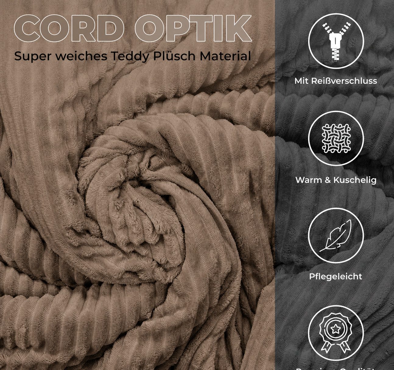 Visaggio Bettwäsche Teddyplüsch Winter Bettbezug Cord Optik, Fleece, 3 teilig, extra warm und kuschelig, Winterbettwäsche Cashmere Touch – Bild 5 von 5
