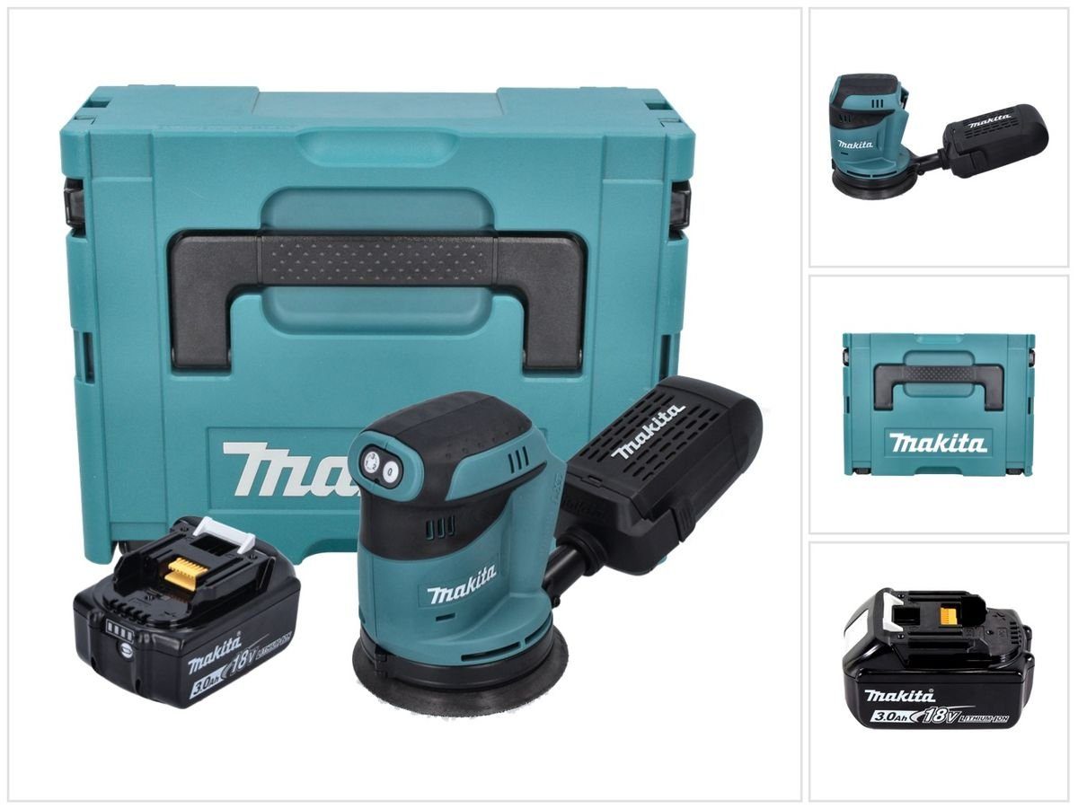 Makita Exzenterschleifer DBO 180 F1J Akku Exzenterschleifer 18 V 125 mm + 1x Akku 3,0 Ah + Mak