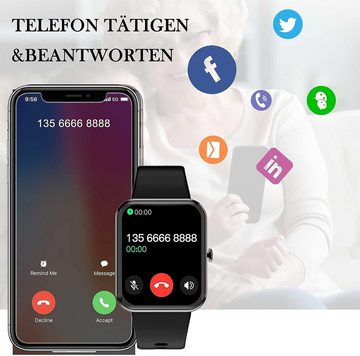 findtime Smartwatch (1,83 Zoll, Android iOS), Damen Telefonfunktion mit Mikrofon Lautsprecher 30 Sportmodi Laufuhr
