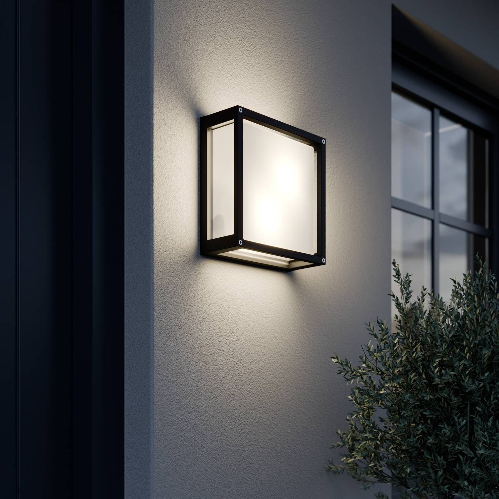 Lucande Außen-Wandleuchte Aurelien, Metall, Schwarz IP54, 2 x 15 W LED