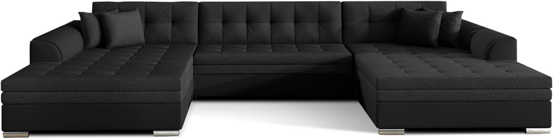 MOEBLO Wohnlandschaft VITI, Couch für Wohnzimmer, Schlafsofa Sofagarnitur Sofa Eckcouch U-Form Wohnlandschaft, mit Schlaffunktion Schwarz (Inari 100 + Soft 11)