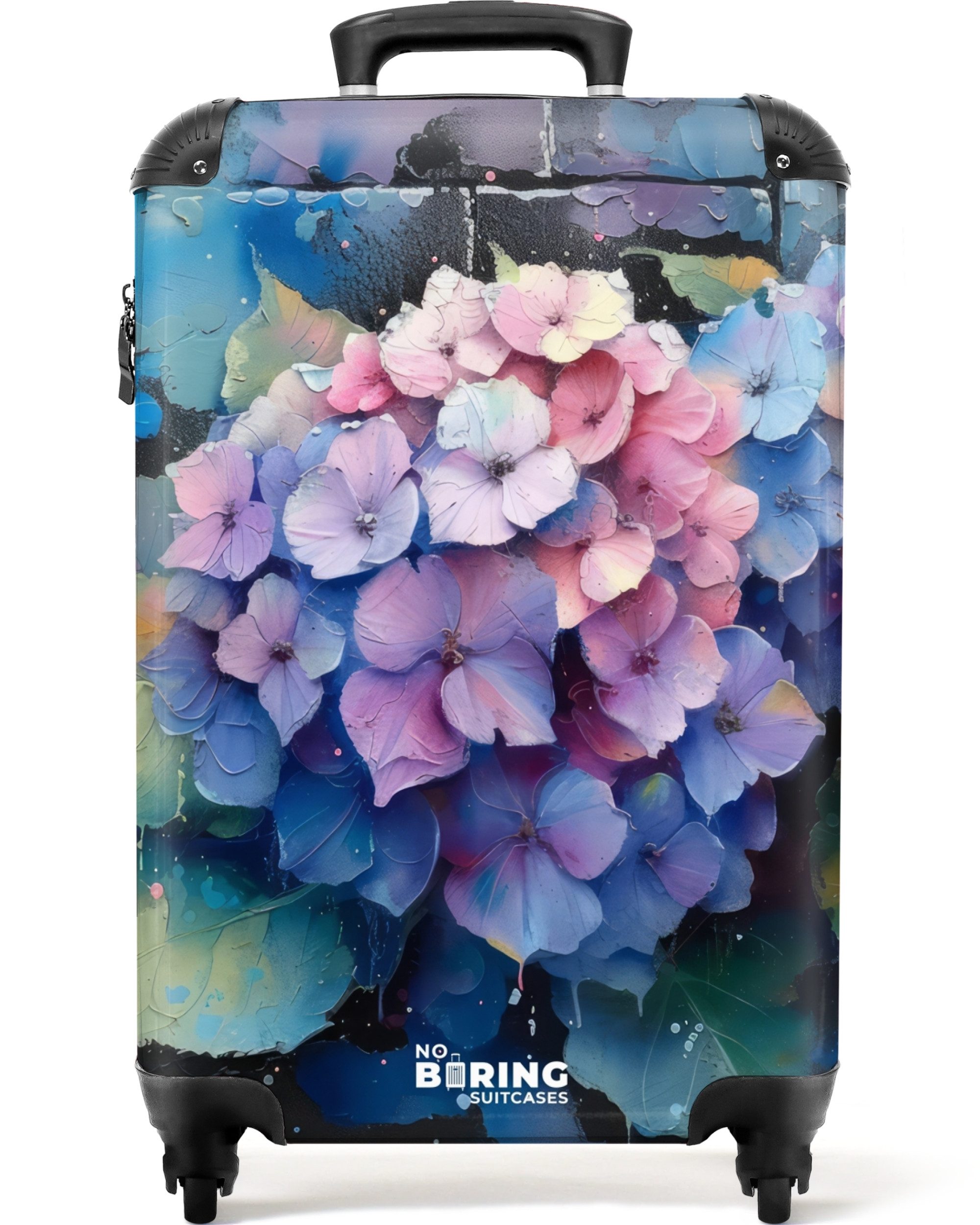 NoBoringSuitcases.com© Hartschalen-Trolley Hortensienblüten im Graffiti-Sti günstig online kaufen