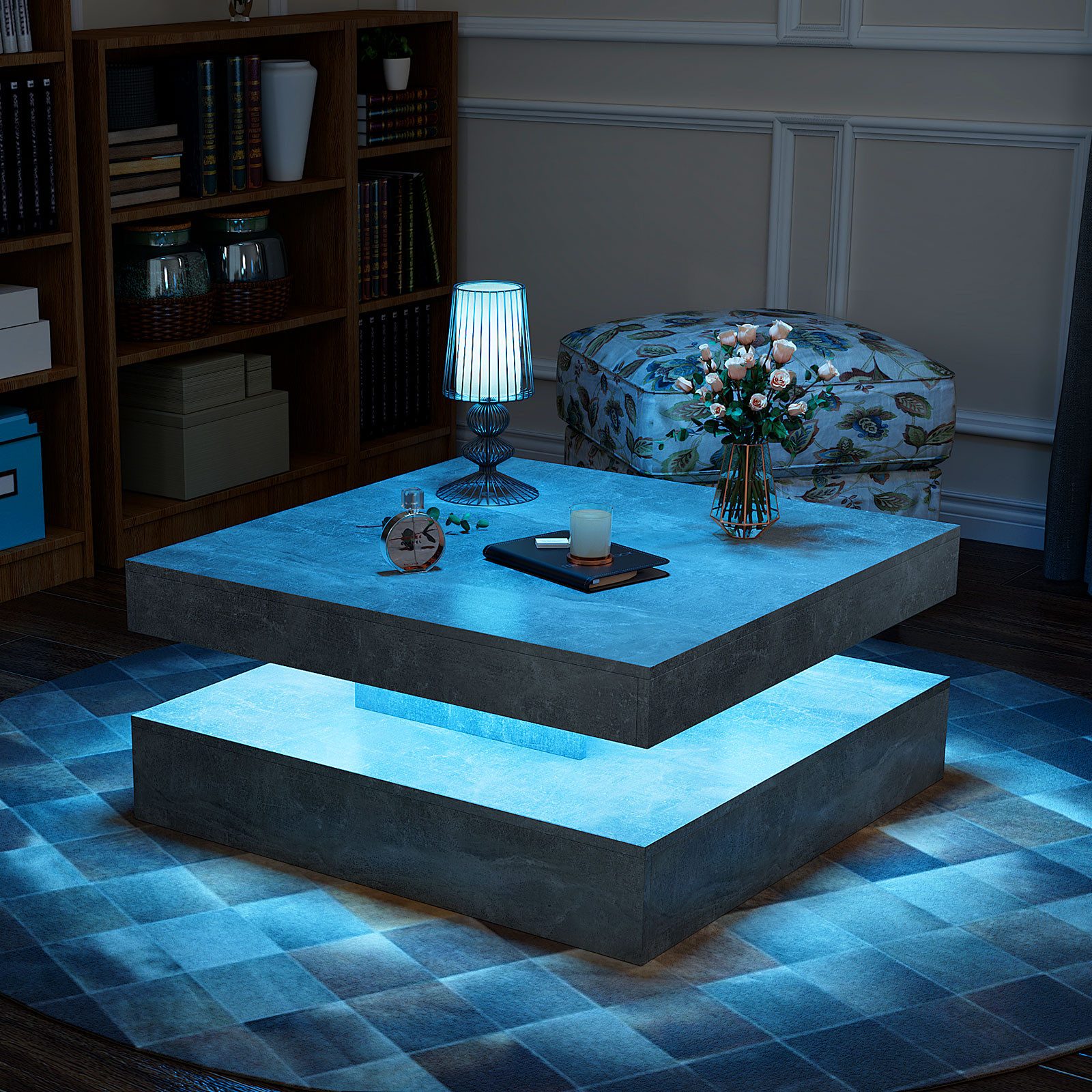 radelldar Couchtisch Quadratisch LED-Beleuchtung 2-in-1 (1-St), Moderner Wohnzimmertisch 78x78 cm mit Fernbedienung – Bild 4 von 5