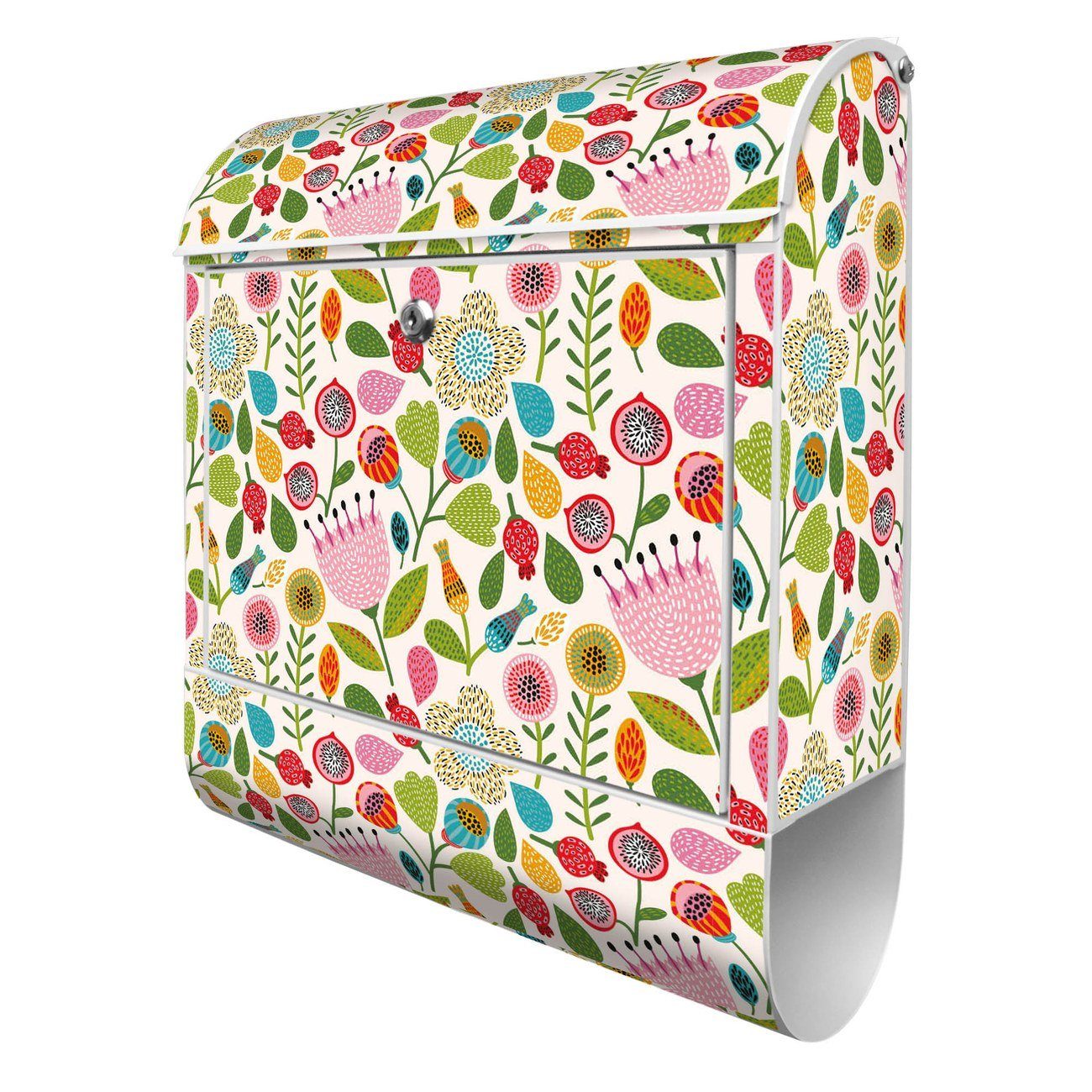 banjado Wandbriefkasten Stahl Rosa Kelch Hell (Wandbriefkasten witterungsbeständig, pulverbeschichtet, mit Zeitungsfach), 39 x 47 x 14cm