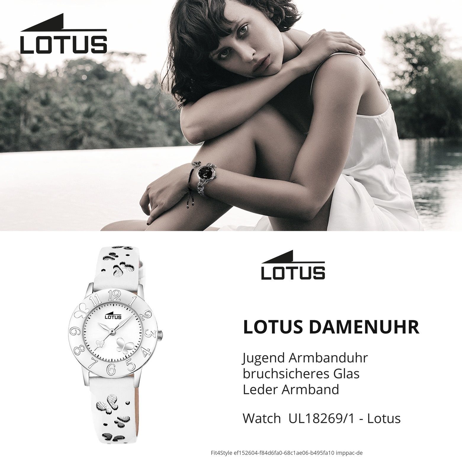 Elegant Quarzuhr Lotus rund, Armbanduhr (ca. Lederarmband Uhr Jugend Lotus Leder, Jugend 28mm), weiß klein L18269/1