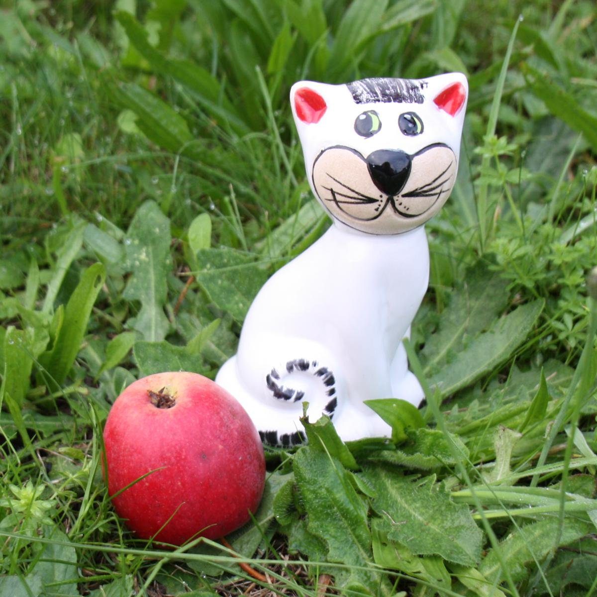 Gartenfigur H, weiß (Stück) sitzend ca glänzend 14cm Keramik-Katze Tangoo Tangoo