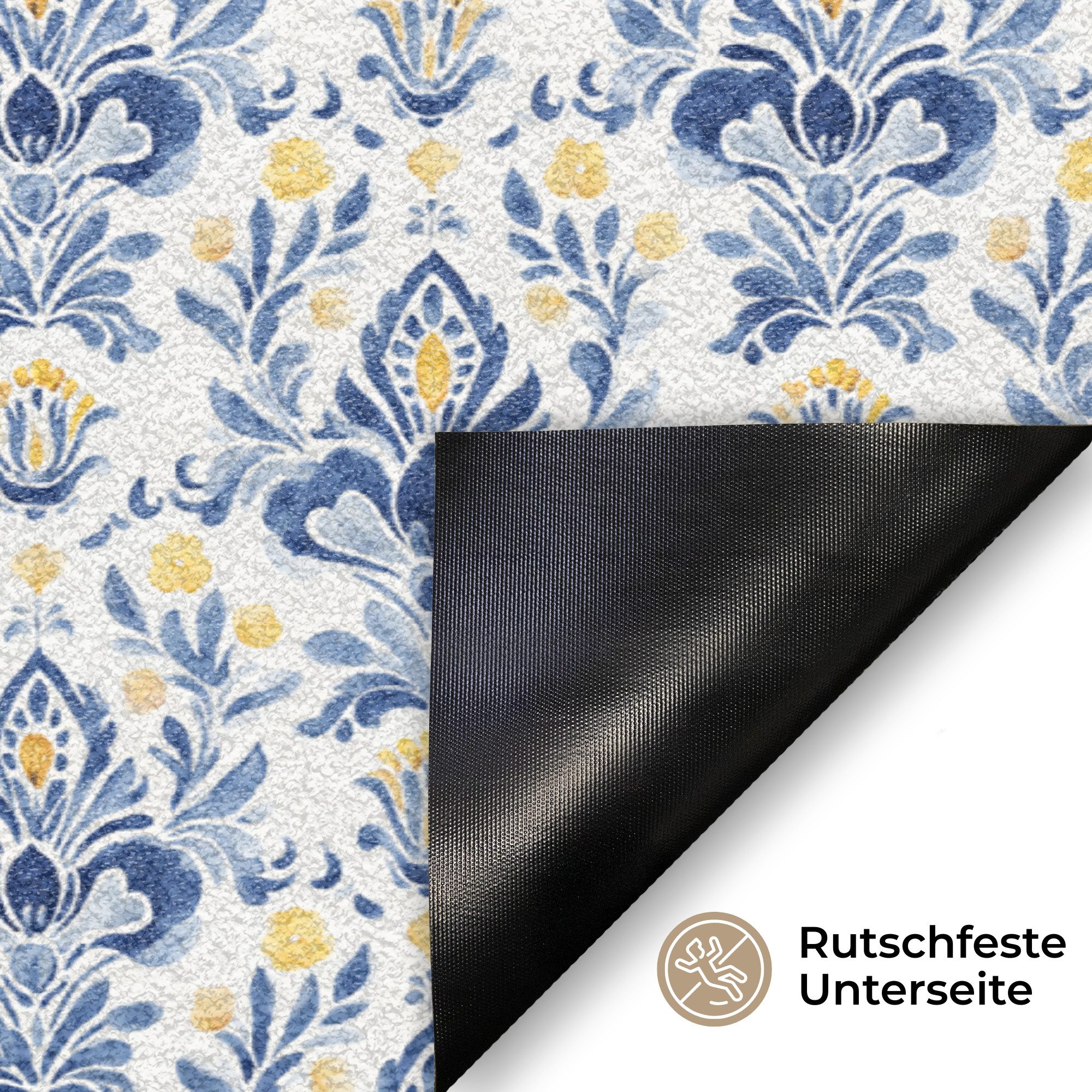 MuchoWow Fußmatte Patroon - Bloem - Blauw - Geel, Rechteckig, innen Schmutzfangmatte, Tür, Schmutzfänger Flur, Teppich 60x40 cm