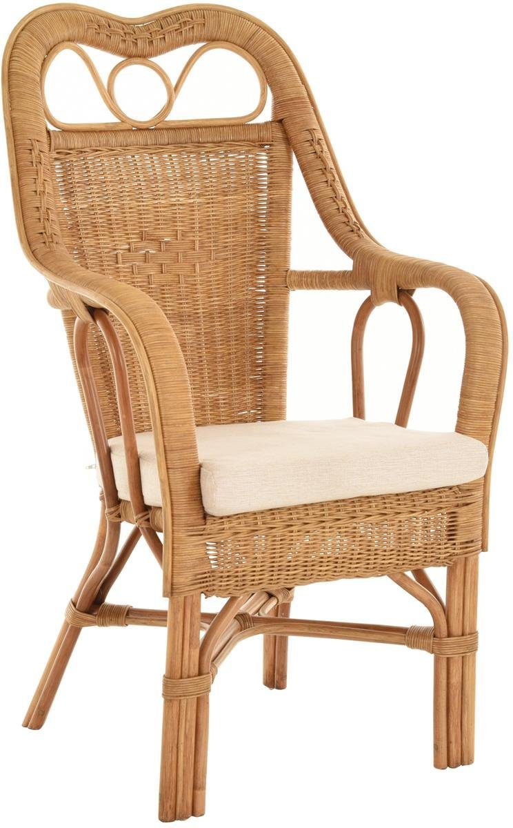 Krines Home Armlehnstuhl Rattansessel Wintergarten Sessel Armlehnsessel mit hoher Rückenlehne, Mit Sitzkissen