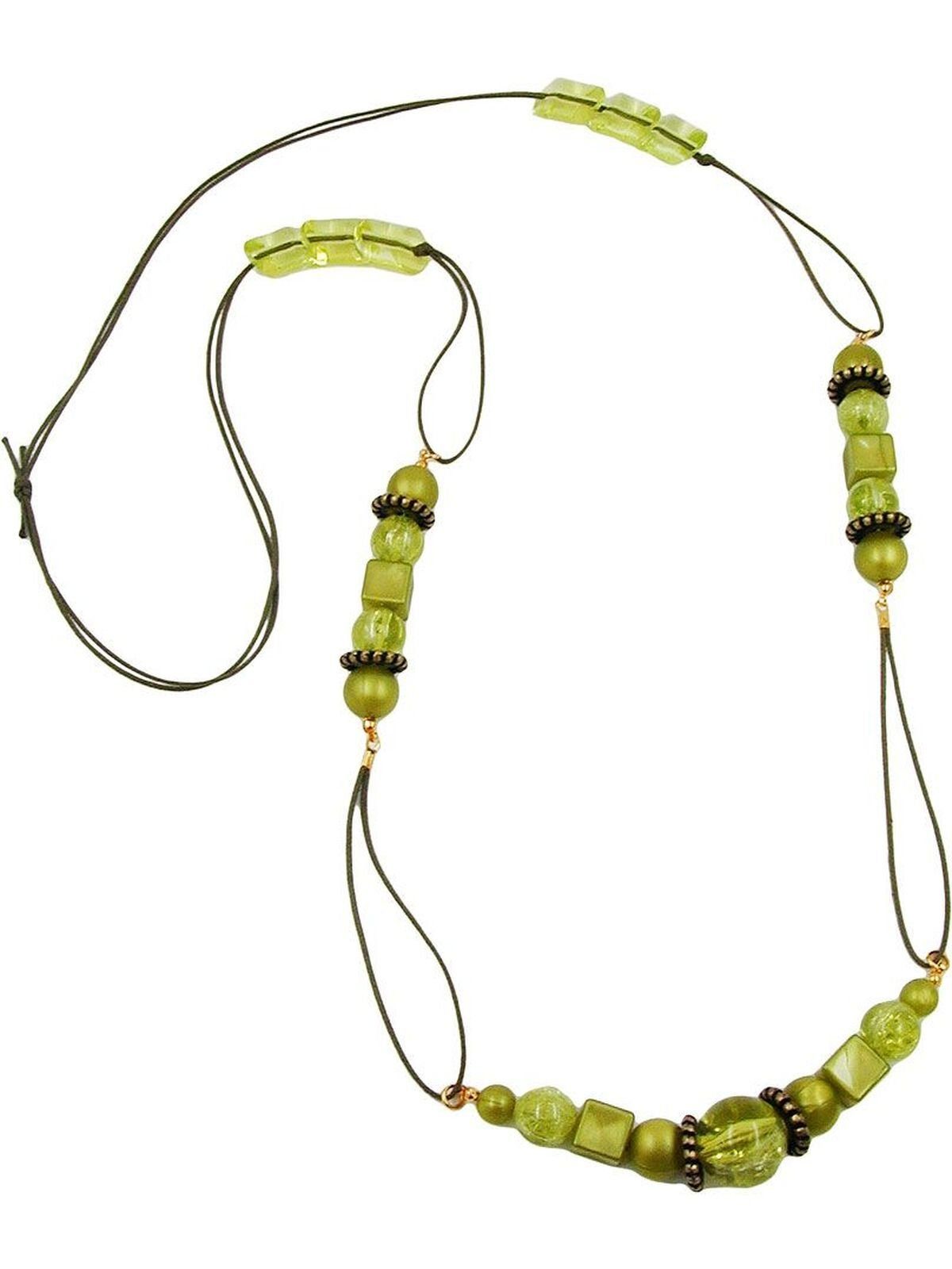 Gallay Perlenkette Kette oliv-seide, oliv-transparent (1-tlg)