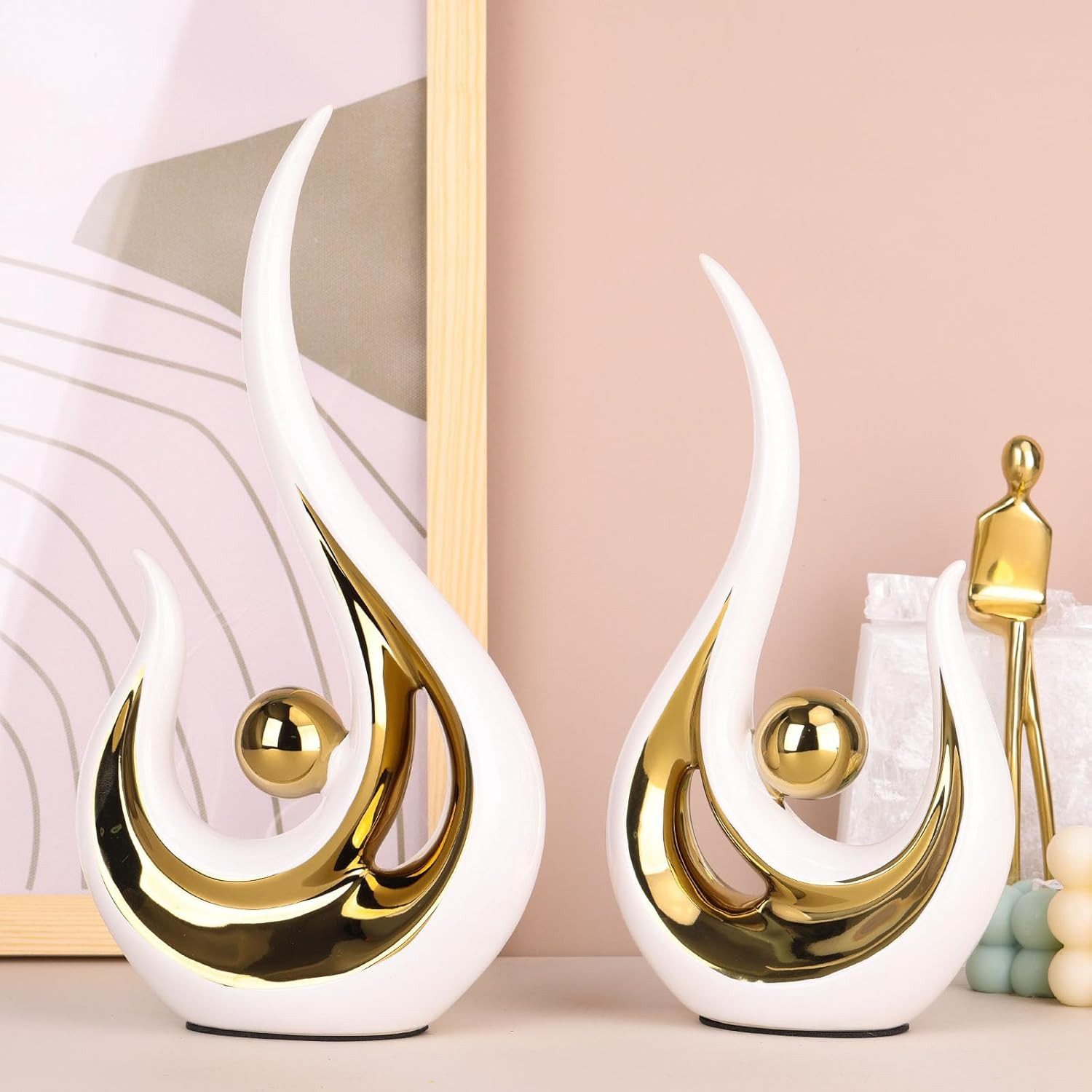 LIANNA Dekofigur Moderne abstrakte Kunst als Wohndekor-Akzent (Set, 2 St., 2), Tischdekoration für das Esszimmer, Keramikskulpturen