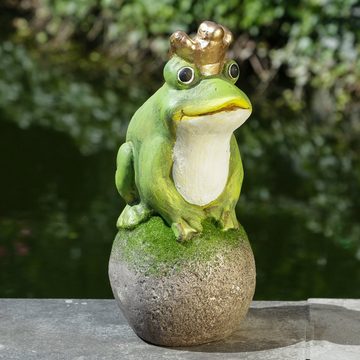 MARELIDA Gartenfigur Froschkönig auf Kugel Dekofigur Tierfigur für Beet Gartenfigur H: 36cm, (1 St)