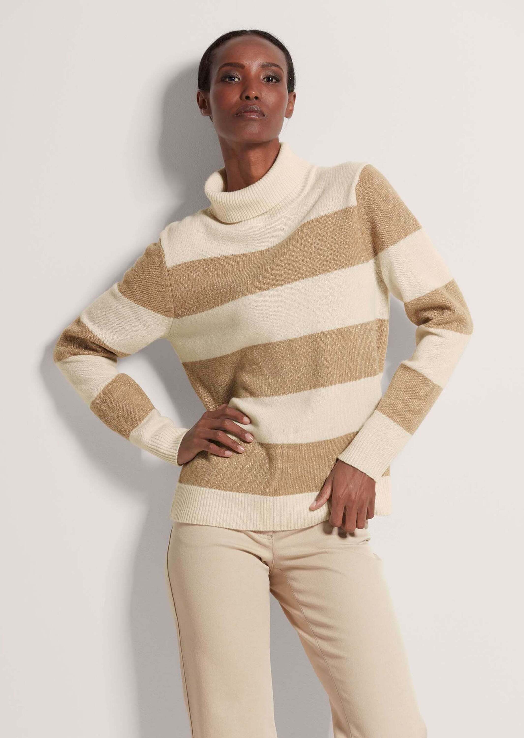 Strickpullover Stehkragen-Pullover mit Blockstreifen