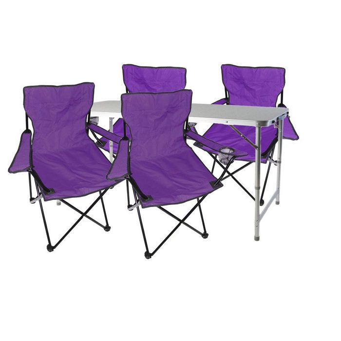 Mojawo Essgruppe 5-teiliges Campingmöbel Set lila Tisch höhenverstellbar +Stühle mit Tasche